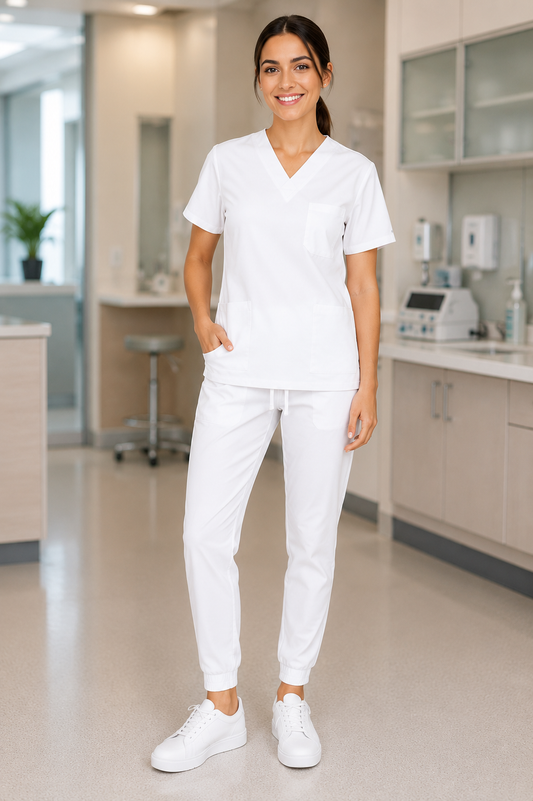Classic White Unisex Scrub Set